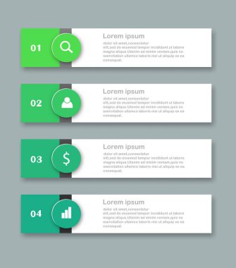 Beyaz arkaplan, diyagram, yıllık rapor ve web tasarımı üzerinde vektör bilgi tasarımı şablonu. 4 adım, adım veya süreç içeren iş konsepti.
