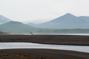 Pasifik kıyıları bulutlu havada, Iturup Adası, Kuril Adaları