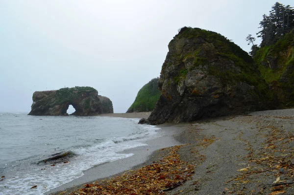 Țărmurile Stâncoase Plajă Sălbatică Golful Mării Okhotsk Insula Sahalin — Fotografie, imagine de stoc