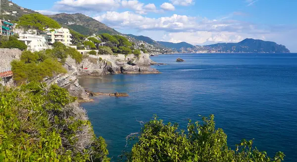 Skalistý Nábřeží Krásný Výhled Ligurské Moře Nervi Park Janov Itálie — Stock fotografie