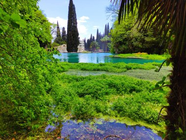 Eski tren istasyonu, Yeni Athos, Abhazya 'daki Psyrtskha Nehri' nde şelale..