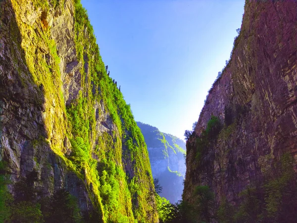 Dağlarda dar bir vadi, Bzyb vadisi, Ritsa Gölü, Abhazya yolu..