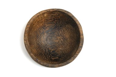 Üst manzara ahşap kase beyaz arka planda izole edilmiş. Resim fotoğrafı.