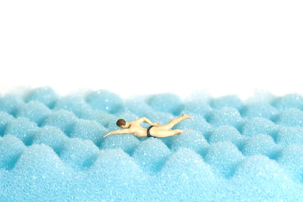 Fotografia Figura Brinquedo Pessoas Miniatura Esportes Aquáticos Natação Jovem Nadador — Fotografia de Stock