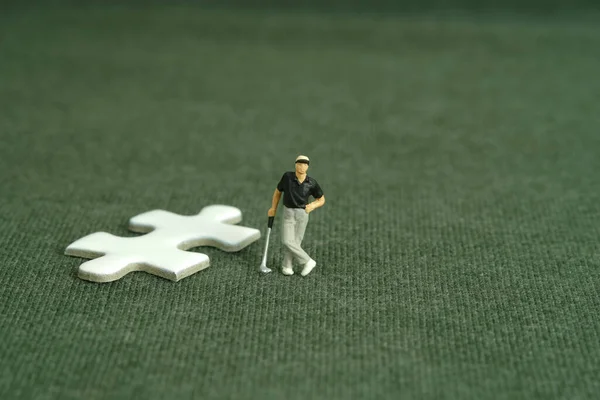 Miniature People Toy Figure Photography Winning Tournament Concept Men Golfer — Foto Stock