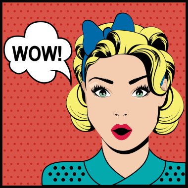 Pop sanat sürpriz kadın wow