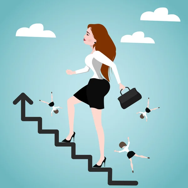 Una mujer de negocios en las escaleras. Concepto de éxito — Vector de stock