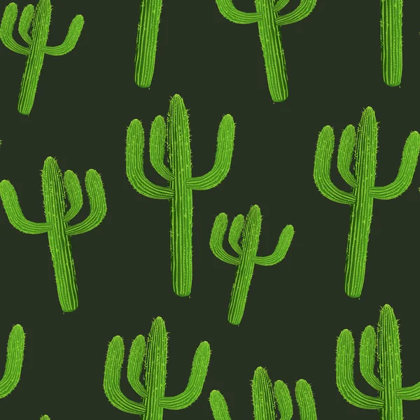 Patrón vectorial sin costura realista de cactus sobre fondo oscuro . — Vector de stock