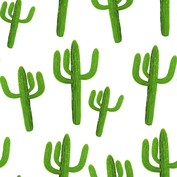 Patrón vectorial sin costura realista de cactus sobre fondo blanco . — Vector de stock