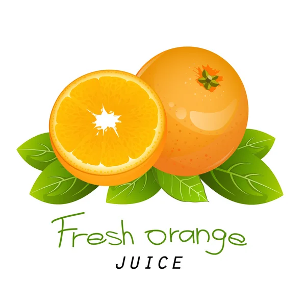 橙片水果图标矢量集。孤立在白色背景上的组成。与现实多汁橙叶 — 图库矢量图片