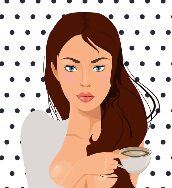 Bir fincan kahve ile kız — Stok Vektör