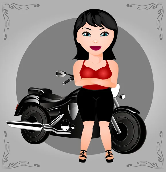 Fille et une moto — Image vectorielle