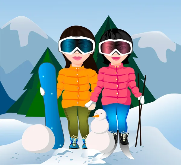 Ski Girls — Stock Vector