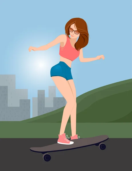 Meisje op skateboard — Stockvector