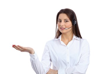 Telefonu operatörü boşaltmak alan gösterilen kulaklık desteği