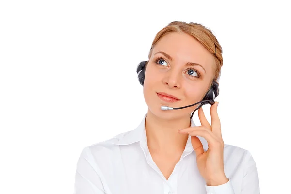 Support phone operator  in headset, blonde girl, isolated Royalty Free Stock Photos