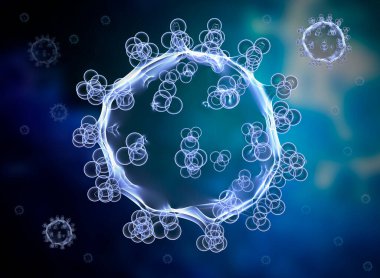  3D oluşturulmuş, virüsün 3D çizimi.