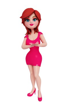 Poz veren üç boyutlu bir kız resmi.