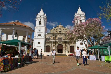 Panama city, Panama- February 22,2020: The Cathedral Basilica of Santa Mara  is a Catholic church located in the old town of Panama City in Panama also know as Metropolis church of Panama is a popular tourist attraction