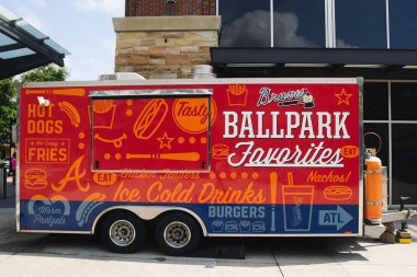Atlanta, GA- June 12,2021: Colorful food van right outside the entrance of Truist park