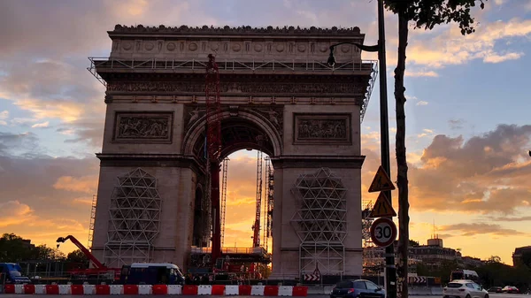Paris France July 2021 Beautiful Sunset Colorful Sky Arc Triomphe —  Fotos de Stock