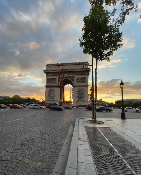 Paris France July 2021 Beautiful Sunset Colorful Sky Arc Triomphe —  Fotos de Stock