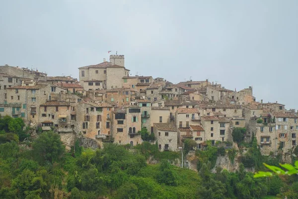 Letecký Pohled Tourrette Sur Loup Středověkou Vesnici Vrcholku Kopce Francouzské — Stock fotografie