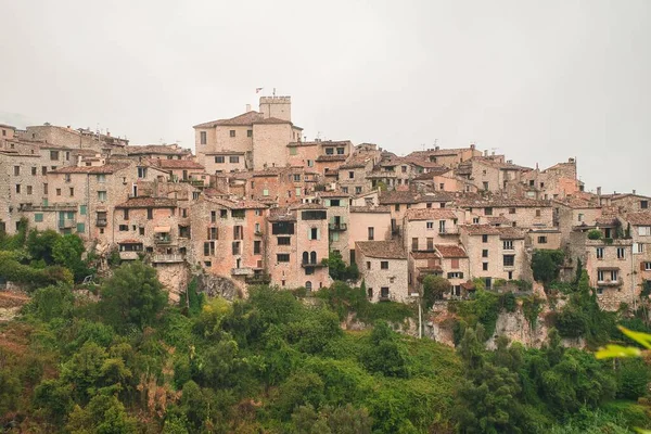 Letecký Pohled Tourrette Sur Loup Středověkou Vesnici Vrcholku Kopce Francouzské — Stock fotografie