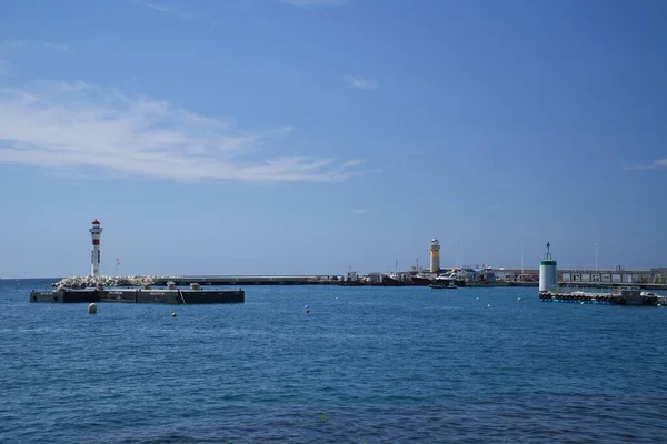 Une Vue Panoramique Côte Azur Bordée Yachts Bateaux Mer Méditerranée — Photo