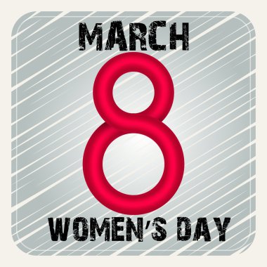 8 Mart kadınlar günü kırmızı sekiz ile desenli-oyun kağıdı ve parlak gri bir arka plan üzerinde tebrik kartı