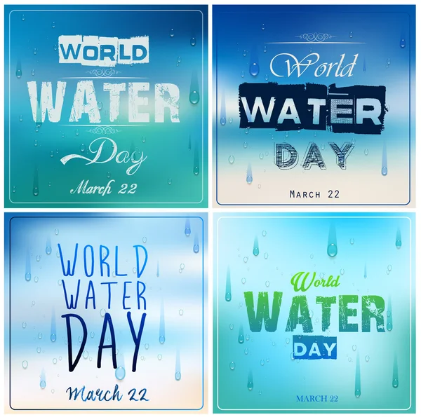 Conjunto de fondos azules con texto para el día mundial del agua — Vector de stock