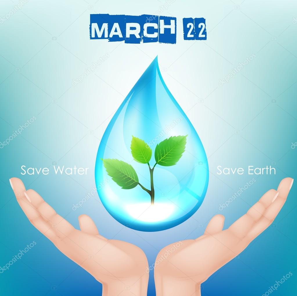 Save the earth and save the water of green leaf inside the water drop over the Hand