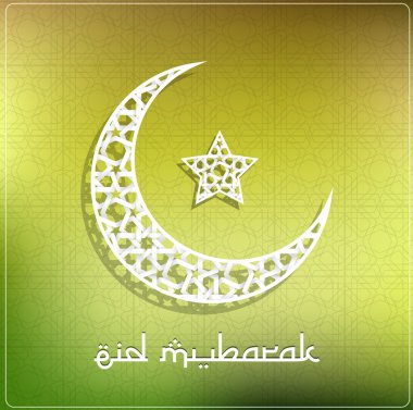 Crescent moon with star on green background clipart