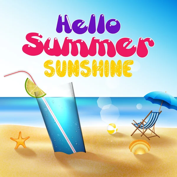 Dovolená na pláži letní nápoje, hvězdice a mušle — Stockový vektor