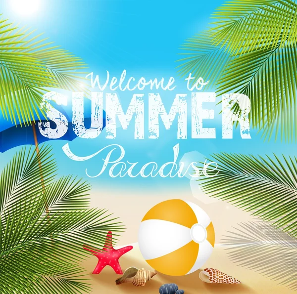 Nyáron strand, strand röplabda és tengeri csillag — Stock Vector
