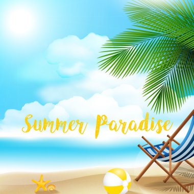 Plaj yaz plaj voleybolu, deniz yıldızı ve kabukları ile tatilde