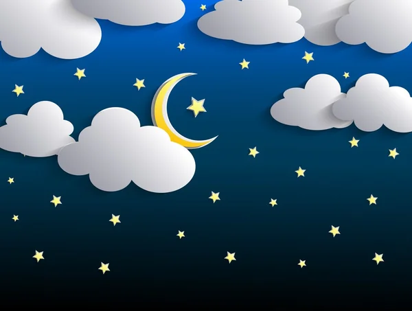 ดวงจันทร์และดวงดาวในท้องฟ้ากลางคืน — ภาพเวกเตอร์สต็อก