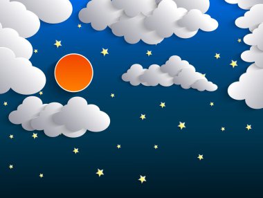 Gece arka plan, Moon, bulutlar ve koyu mavi gökyüzü yıldızlara