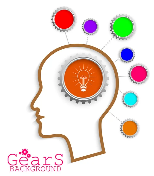 Brain head idea link concept gears — Stock Vector