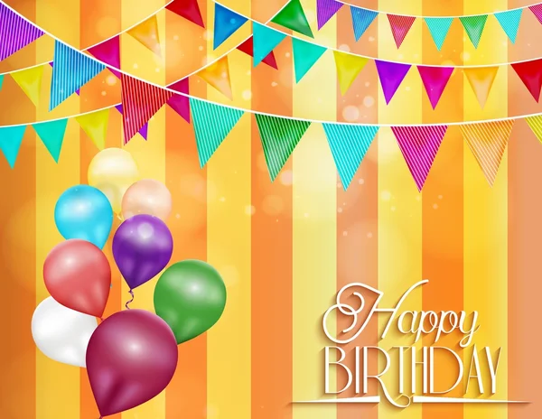 Orange background with bunting and color balloons for celebrations of birthday — Stock Vector