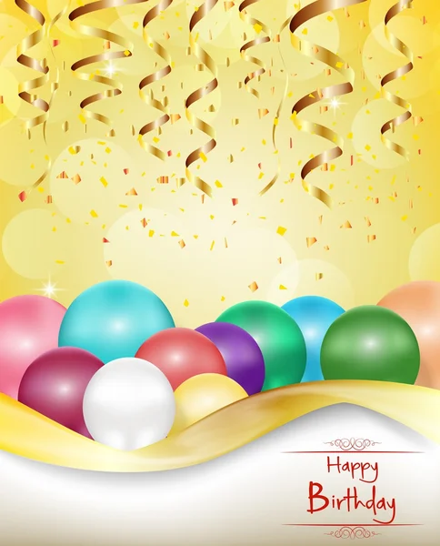 Happy birthday background with color balloons and golden confetti — Stock Vector