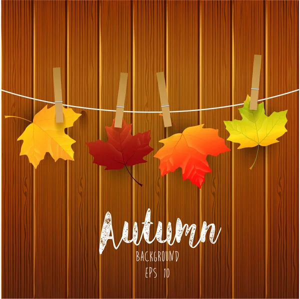 Осенние листья на деревянном фоне — стоковый вектор