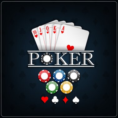 Poker kartları ile mavi bir arka plan üzerinde casino fişi
