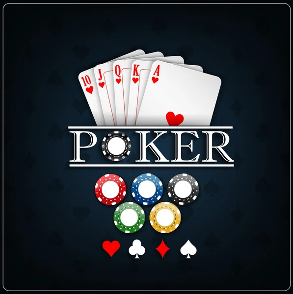 Poker kartları ile mavi bir arka plan üzerinde casino fişi — Stok Vektör