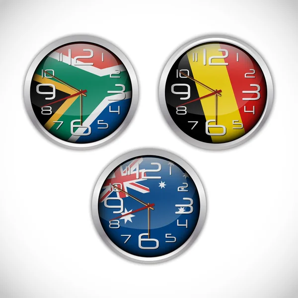 Nations wall clocks of flag — Stock Vector