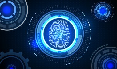 Kavramı mavi soyut teknolojik altyapı ile parmak izi 