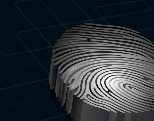 Dimensionaler Fingerabdruck, stehend auf dunkelblauem Hintergrund, 3D-Rendering — Stockvektor