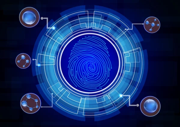 Fingerabdruck mit Konzept blauer abstrakter Technologie Hintergrund — Stockvektor