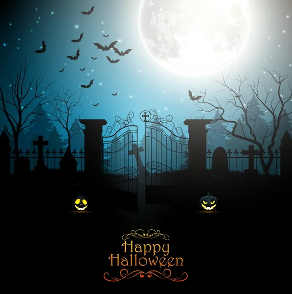 Fondo de Halloween con cementerio espeluznante — Vector de stock