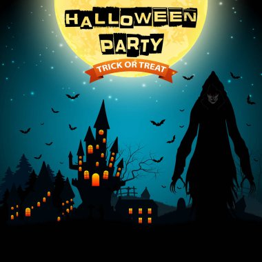 Azrail ve Perili Ev ile Cadılar Bayramı geçmişinin vektör çizimi